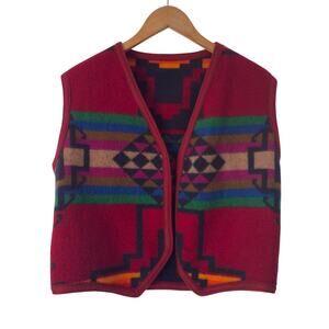 Colorful Geometric Patterned Vest Fleece Red
